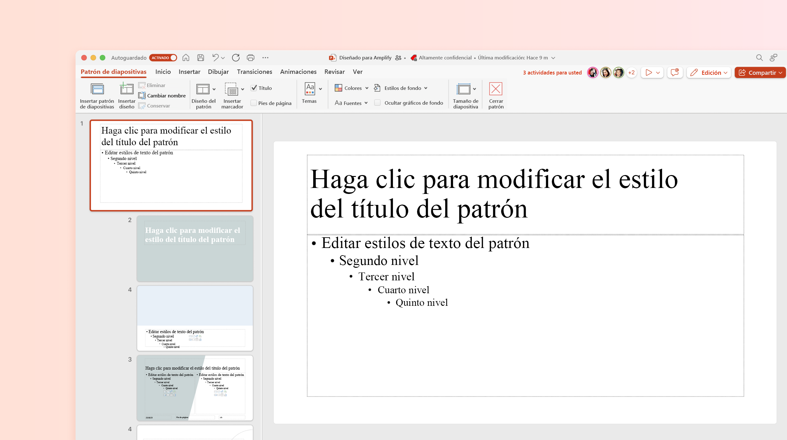 Captura de pantalla que muestra un patrón de Silde en una plantilla de PowerPoint.