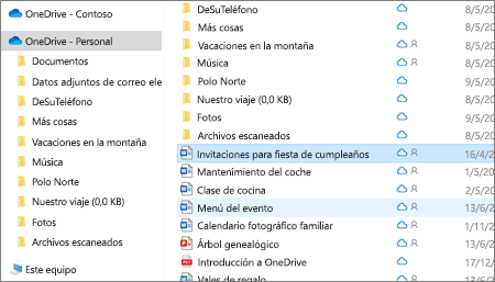 Captura de pantalla en la que se muestra la carpeta Personal de OneDrive en el Explorador de archivos.