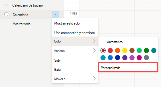 Selección de color del calendario de Outlook Web Personalizada