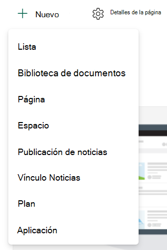 Captura de pantalla de crear nueva lista o biblioteca