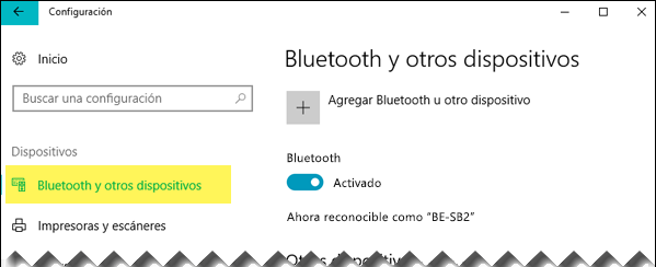 Asegúrese de que la opción Bluetooth y otros dispositivos esté seleccionada a la izquierda.
