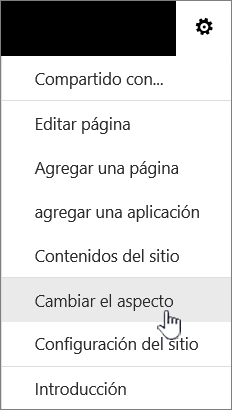 Menú Configuración con Cambiar la apariencia resaltado