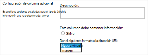 Opciones de columna imagen/hipervínculo