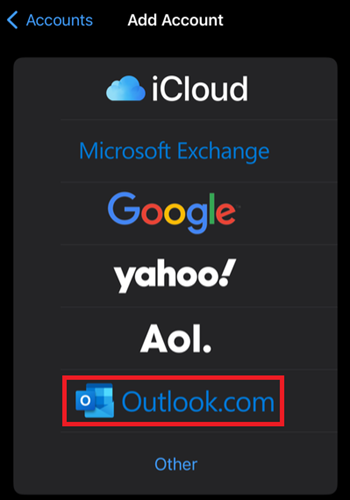 Agregar Outlook.com de Correo de Apple a un iPhone