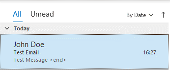 Ventana de elementos enviados de Outlook que muestra el correo electrónico enviado que ya no está marcado