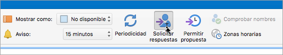 Captura de pantalla del botón Solicitar respuestas en Outlook 2016 para Mac