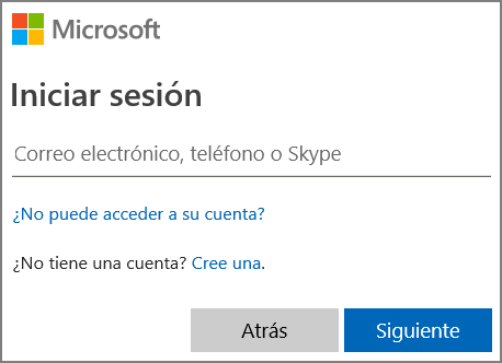 Captura de pantalla de inicio de sesión de Microsoft