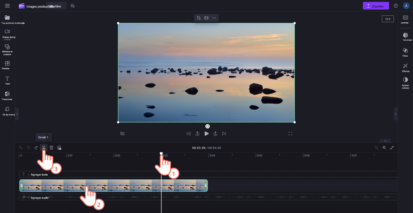 Imagen de un usuario dividiendo una imagen para ajustar su duración.