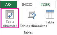 Botón Tabla dinámica en la pestaña Insertar