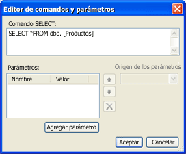 Cuadro de diálogo Editor de comandos y parámetros