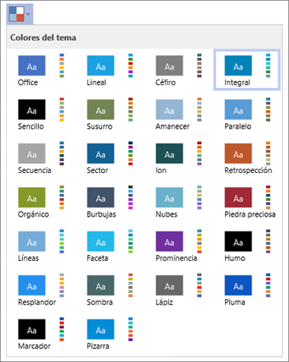 Lista de colores para temas