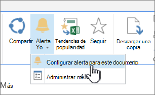 En la pestaña Archivos, con Establecer alerta en este documento resaltado