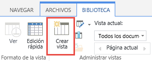 El botón Crear vista de la biblioteca de SharePoint en la cinta.