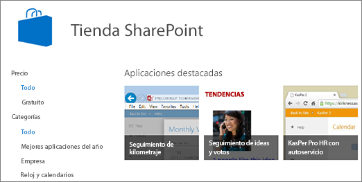 Vista de la SharePoint de aplicaciones de la Tienda