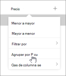 Opción Groupby en el menú de encabezado de columna