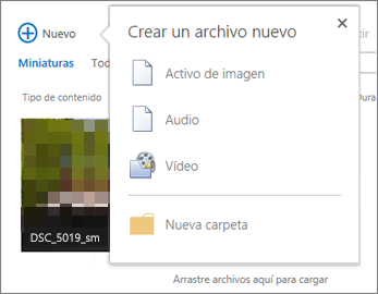 Cuadro de diálogo Crear un documento con el botón +Nuevo