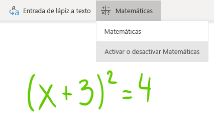 Opción de botón de matemáticas en OneNote para Windows 10