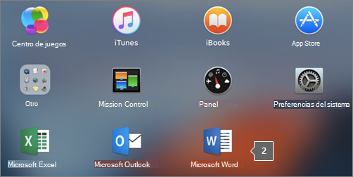 Muestra el icono de Microsoft Word en una vista parcial de Launchpad.