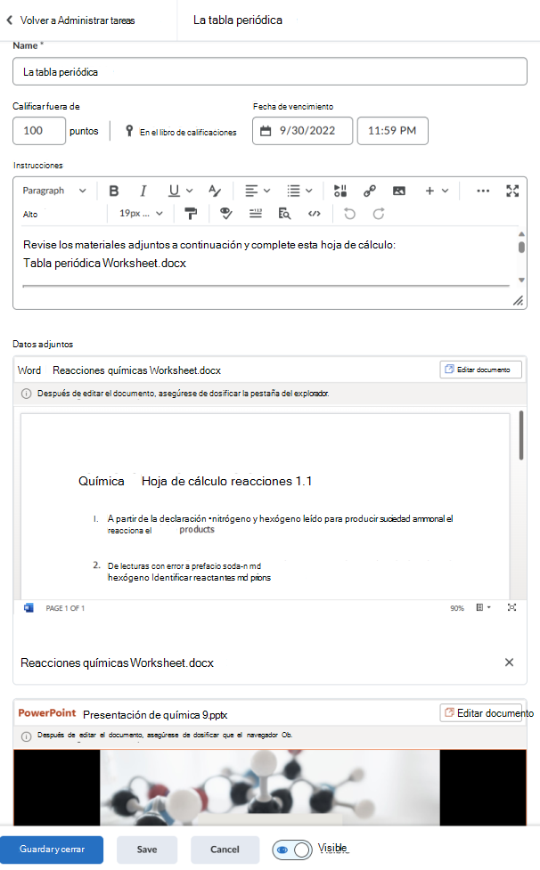 Adjunte un documento de OneDrive a un Editor de tareas de Brightspace con el botón Adjuntar.