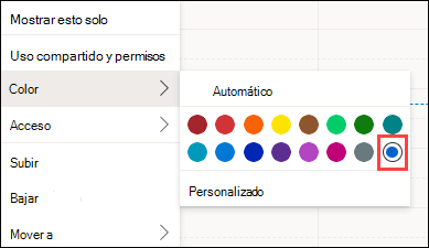 Selección de color del calendario de Outlook Web con personalizado