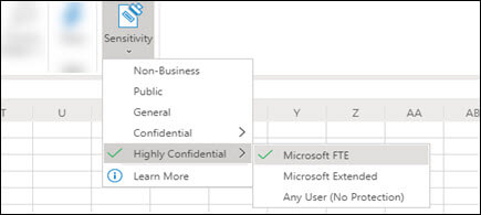 Aplicar etiquetas de confidencialidad de documento en Excel desde Inicio > Confidencialidad