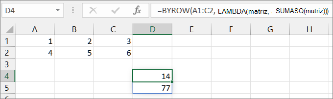 Segundo ejemplo de la función BYROW