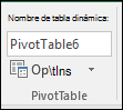 Cambiar el nombre de una tabla dinámica desde Herramientas de tabla dinámica > analizar > cuadro Nombre de tabla dinámica