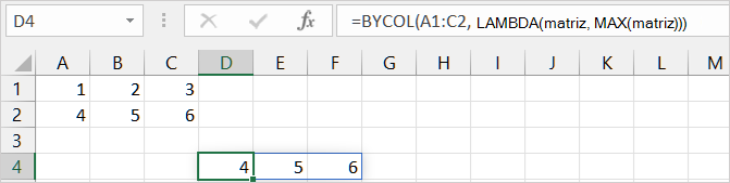 Primer ejemplo de la función BYCOL