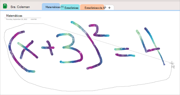 captura de pantalla que muestra el uso de la herramienta selección de lazo para rodear una ecuación manuscrita