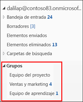 Grupos en la barra de navegación izquierda