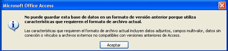 Esta base de datos se guardó en el formato de archivo Microsoft Access 2.0.