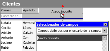 Arrastrar el campo personalizado desde el Selector de campos a la vista de carpeta de Contactos