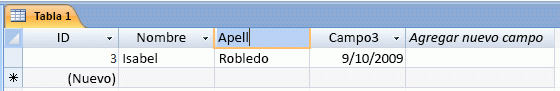 Escribir un nuevo nombre de campo en una tabla de Access