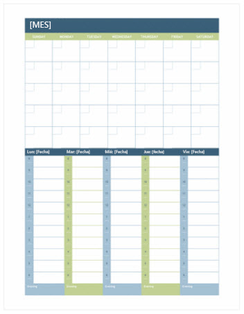 Calendario de planificación semanal y mensual (Word)