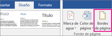 El icono Bordes de página está resaltado en la pestaña Diseño.