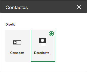 Opciones de diseño del elemento web Contactos