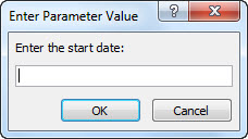 Indicador de parámetro con el texto "Especifique la fecha de inicio:"