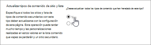 Selección de actualizar todos los tipos de contenido