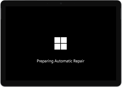Una pantalla negra con el logotipo de Windows y texto que dice "Preparando la reparación automática".