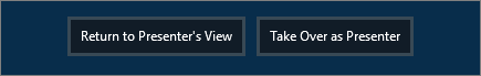 Una captura de pantalla que muestra los botones Volver a la vista del moderador y Tomar el control como moderador en la parte superior de la ventana de una reunión de Skype Empresarial.