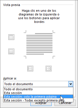 Muestra las opciones de Aplicar a en el cuadro de diálogo Bordes y sombreado