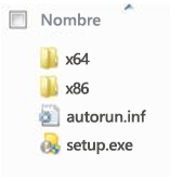 Estructura de carpetas del selector de plataforma para la instalación de Office 2010 de 64 bits.