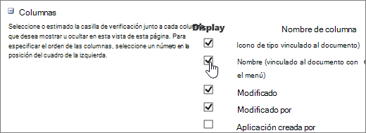 Cuadro de diálogo Selector de columnas