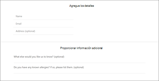 Captura de pantalla: muestra el aspecto de las preguntas personalizadas del cliente.