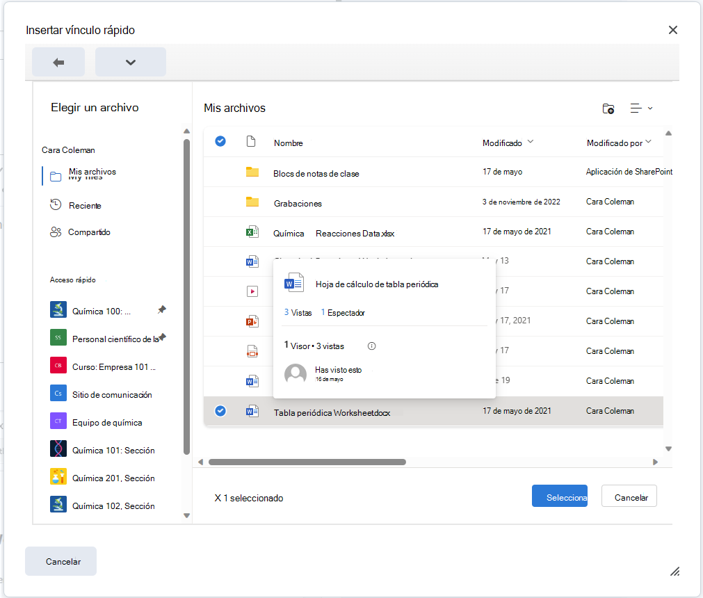 Inserte un archivo de OneDrive en el Editor de Brightspace con el botón Insertar vínculo rápido.