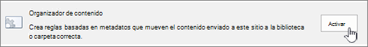 botón de activación de organzier de contenido