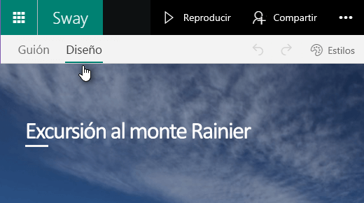 Hacer clic en la pestaña Diseño para obtener la vista previa del sway actual