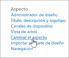 Sección Apariencia de configuración del sitio con Cambiar la apariencia resaltado