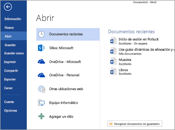 analogía España vendedor Abrir archivos desde el menú Archivo - Soporte técnico de Microsoft