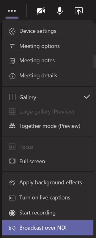 Teams-Broadcast over the NDI button